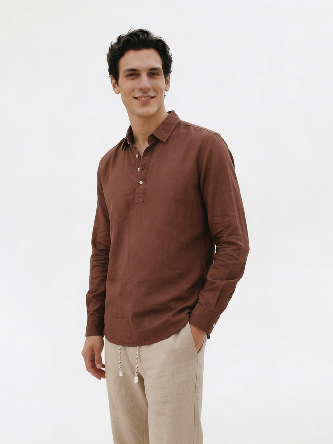 Men's Brown Linen Cotton Regular Fit Shirt