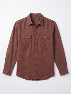Men's Brown Linen Cotton Regular Fit Shirt