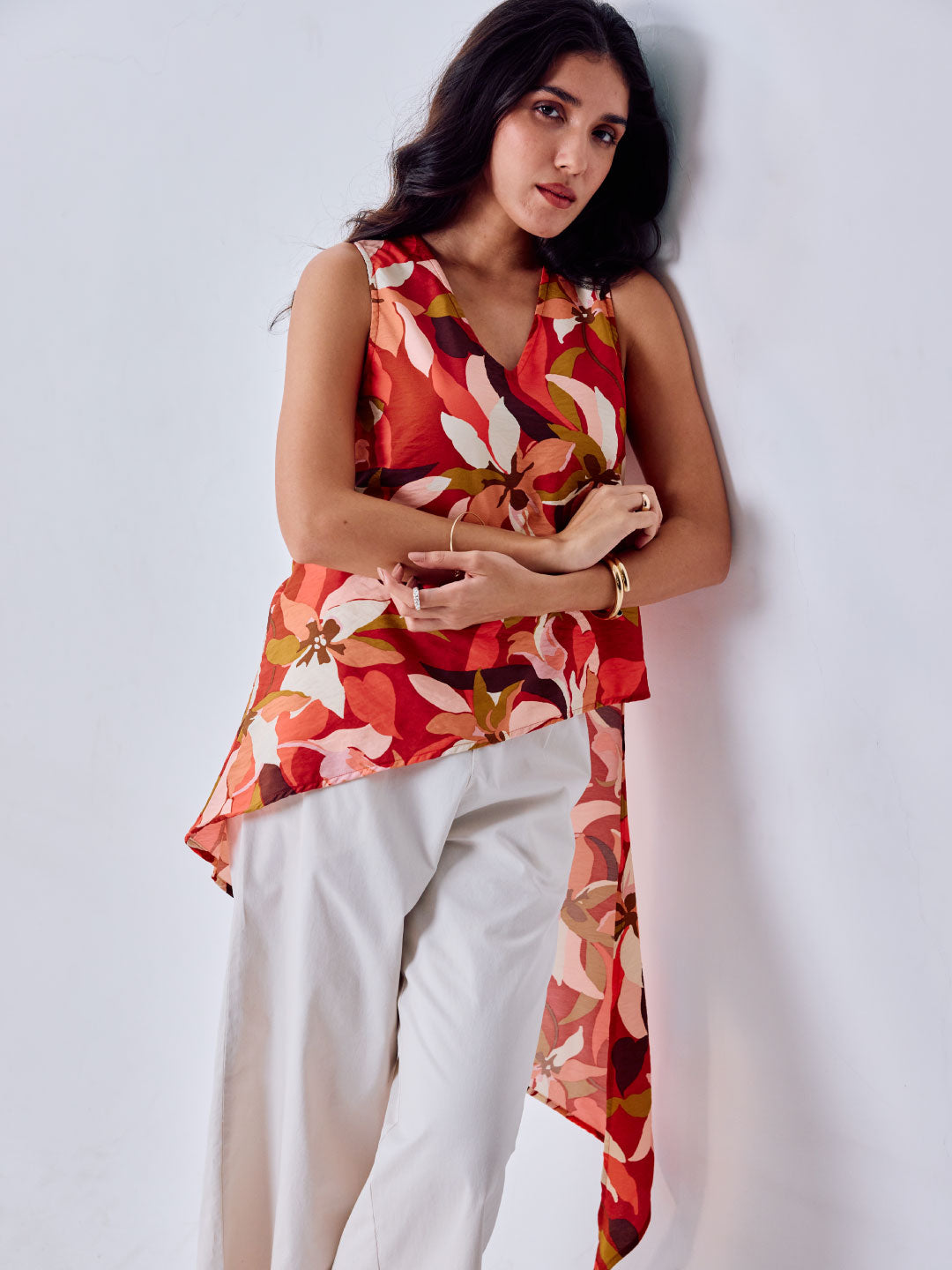 Women's Red 100% Viscose Regular Fit Blouse