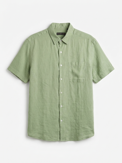 Men's Green 100% Linen Regular Fit Shirt