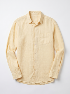 Men's Yellow 100% Linen Regular Fit Shirt