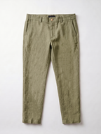 Men's Olive 100% Linen Regular Fit Pant