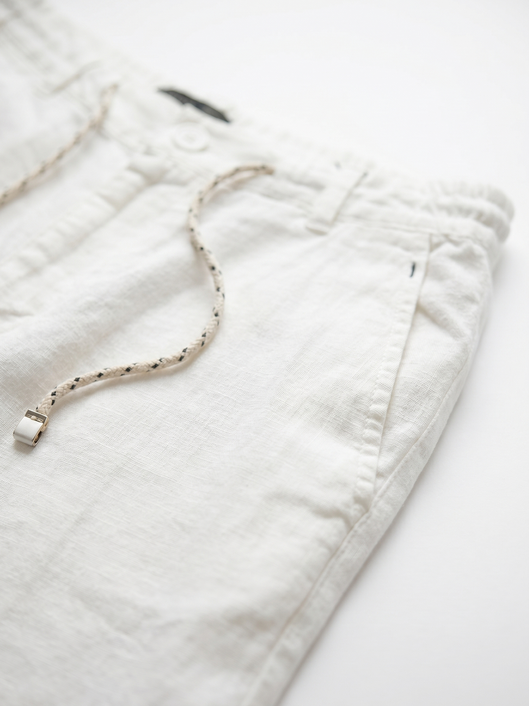 Men's White Cotton Linen Regular Fit Pant