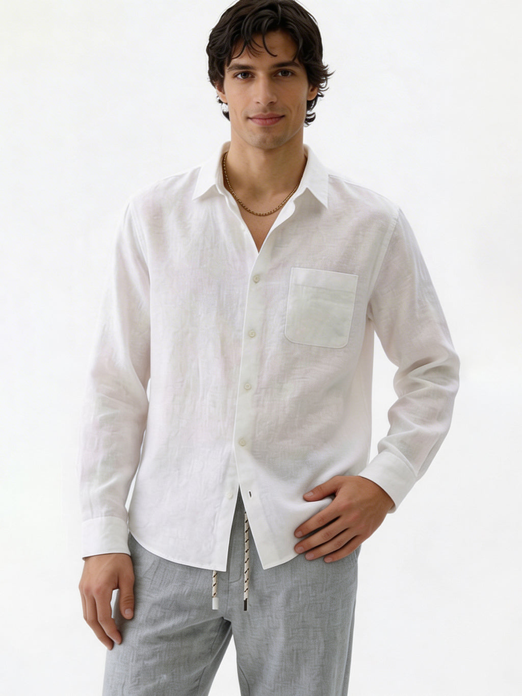 Men's White 100% Linen Regular Fit Shirt