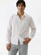 Men's White 100% Linen Regular Fit Shirt