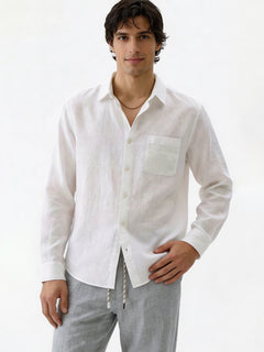 Men’s Linen Regular Fit Collared Shirt White