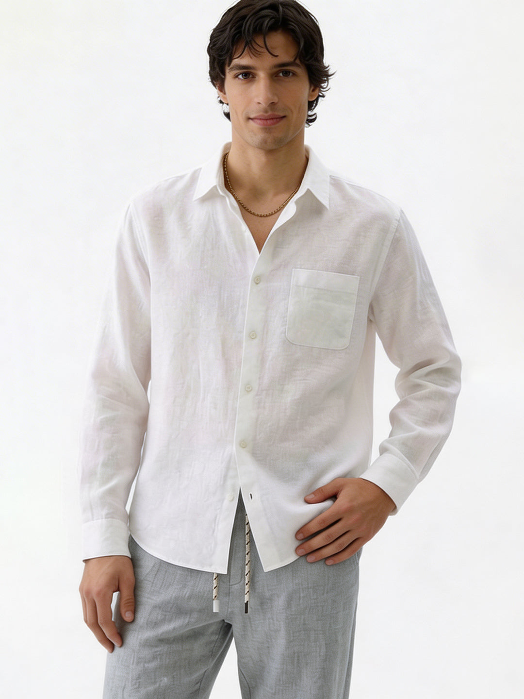 Men's White 100% Linen Regular Fit Shirt
