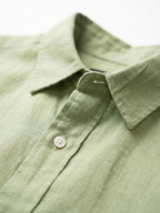Men's Green 100% Linen Regular Fit Shirt