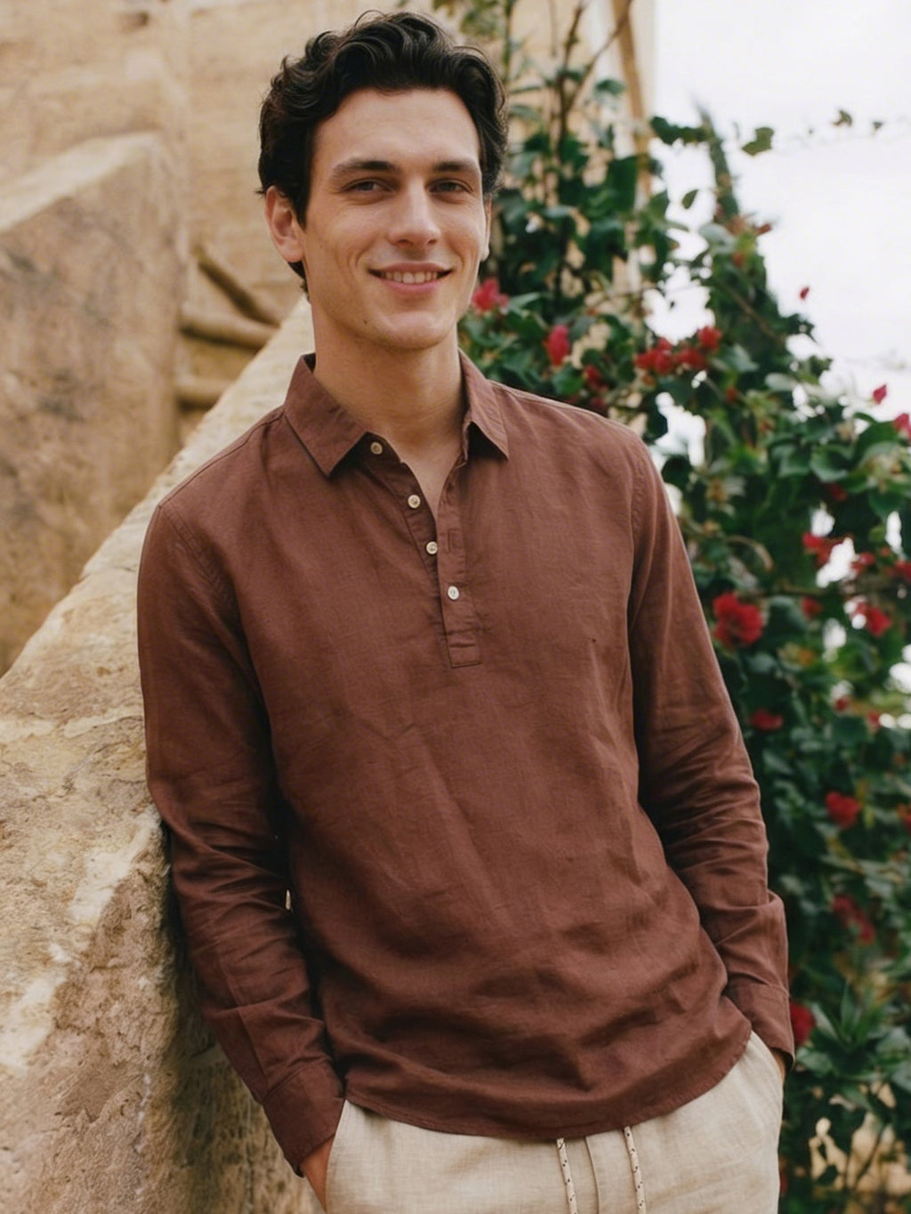 Men's Brown Linen Cotton Regular Fit Shirt