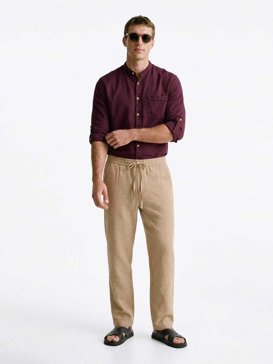 Men's Plum Linen Cotton Regular Fit Shirt
