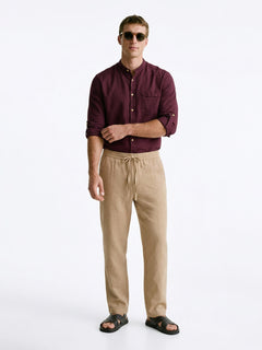 Men's Plum Linen Cotton Regular Fit Shirt