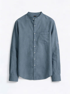 Men's Blue Linen Cotton Regular Fit Shirt