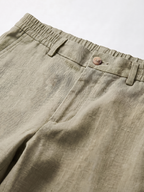 Men's Olive 100% Linen Regular Fit Pant