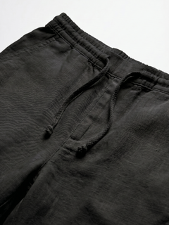 Men's Black Cotton Linen Regular Fit Shorts