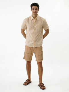Men's Offwhite Cotton Polyester Loose Fit Shirt