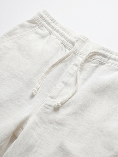 Men's White Cotton Linen Regular Fit Shorts