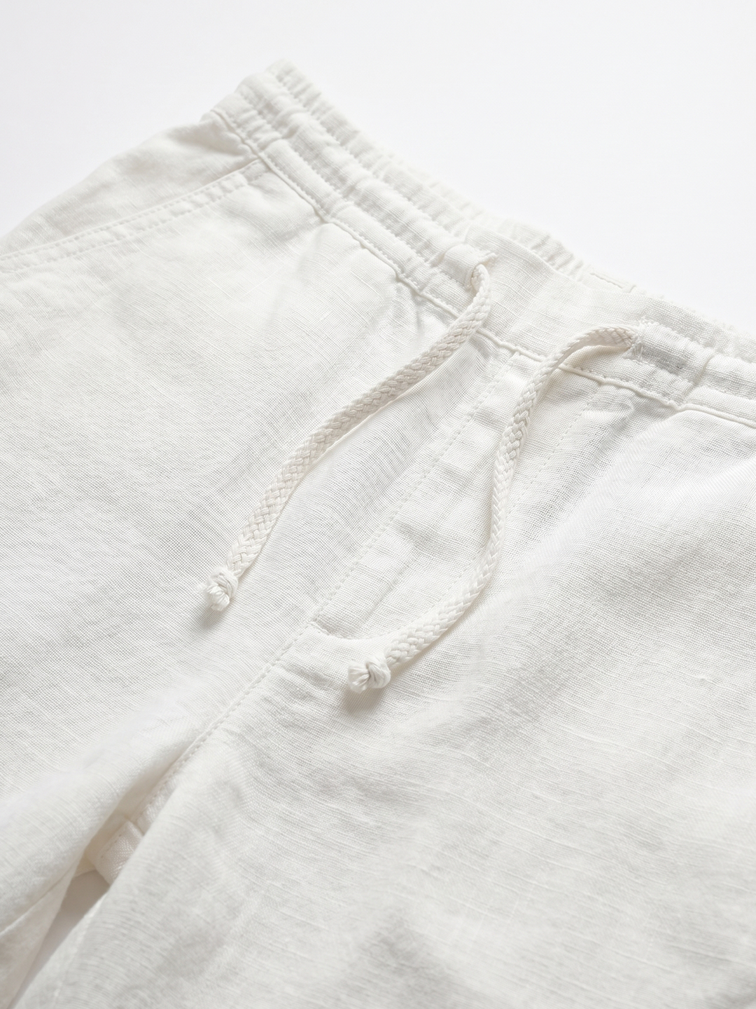 Men's White Cotton Linen Regular Fit Shorts