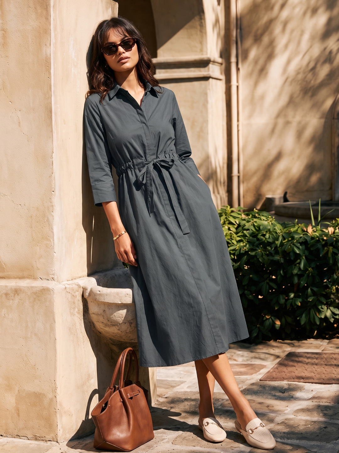 Women's Grey Cotton Lycra Regular Fit Dress