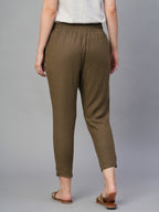 Women's Brown 100% Linen Slim Fit Pant