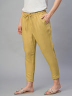 Women's Mustard 100% Linen Slim Fit Pant