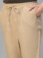 Women's Khaki 100% Linen Slim Fit Pant