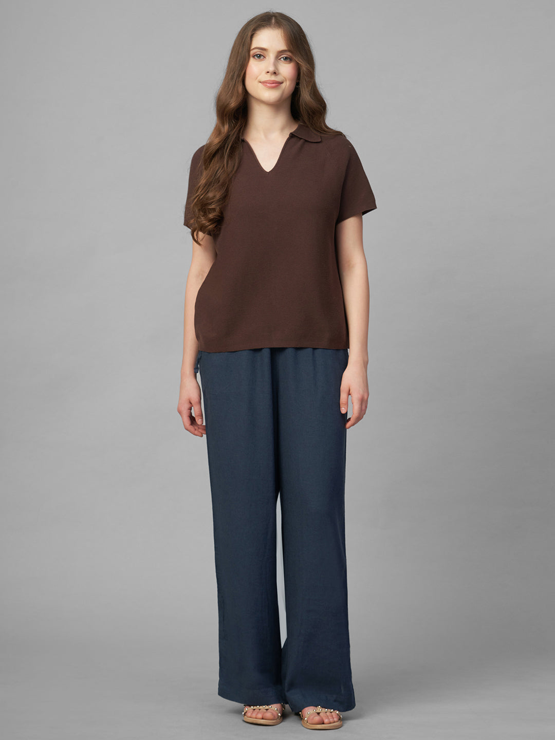 Women's Grey Linen Viscose Regular Fit Pant