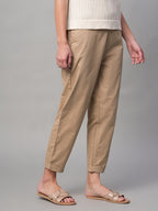 Women's Khaki Cotton Lycra Regular Fit Pant
