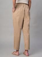 Women's Khaki Cotton Lycra Regular Fit Pant