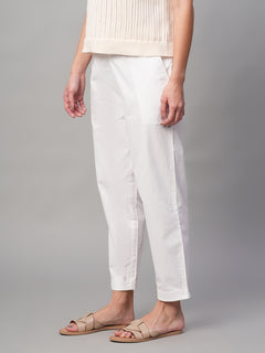 Women’s Cotton Lycra Regular Fit Elastic Waist Pant White