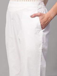 Women’s Cotton Lycra Regular Fit Elastic Waist Pant White