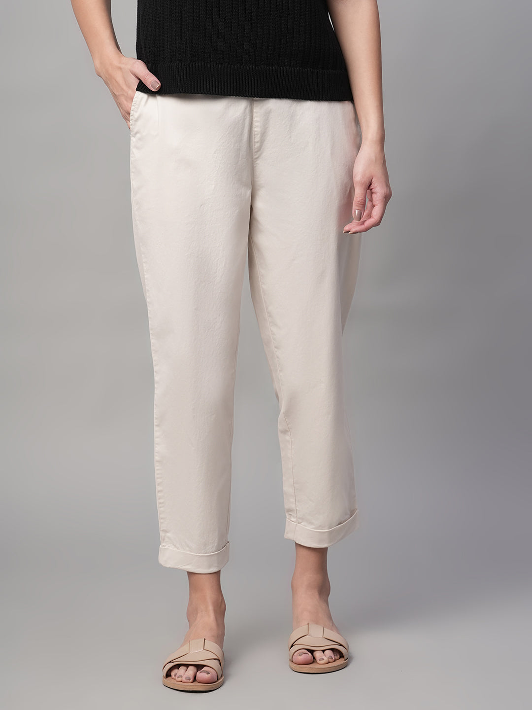 Women's Natural Cotton Lycra Regular Fit Pant