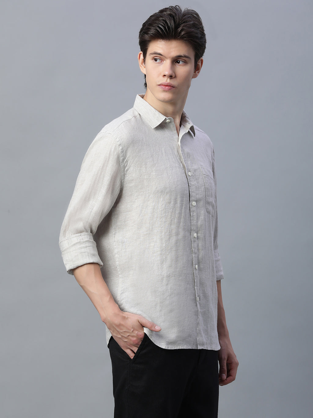 Men's Natural 100% Linen Regular Fit Shirt