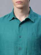 Men's Green 100% Linen Regular Fit Shirt
