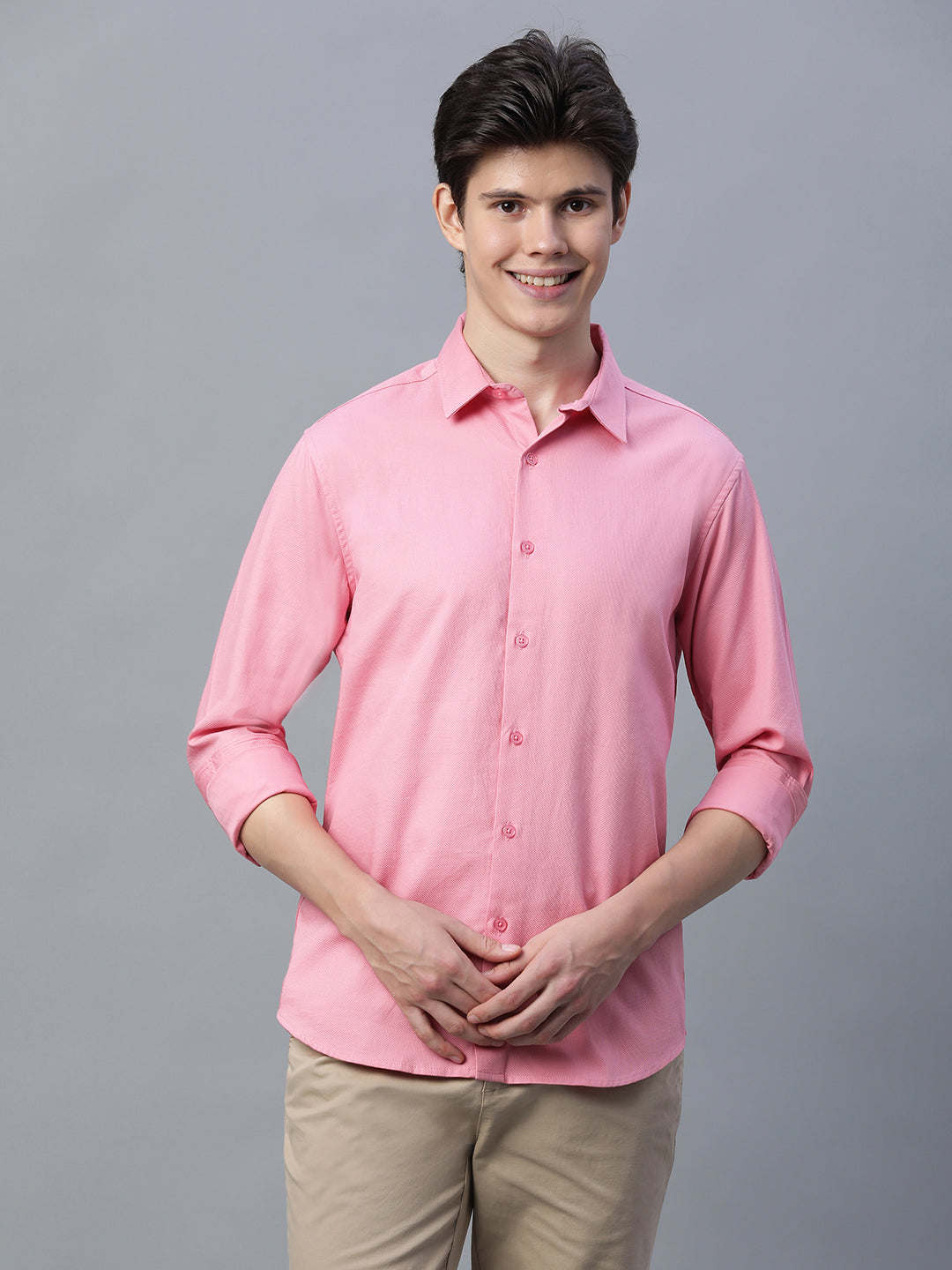 Men's Pink 100% Cotton Slim Fit Shirt
