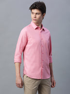 Men's Pink 100% Cotton Slim Fit Shirt