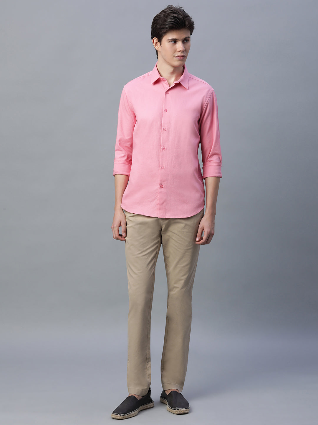 Men's Pink 100% Cotton Slim Fit Shirt
