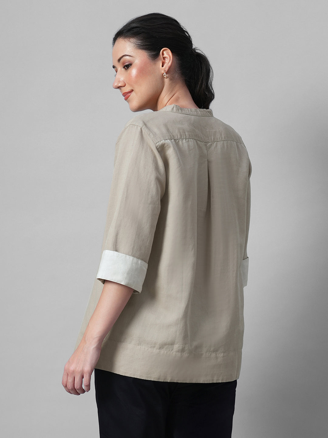 Women's Khaki Linen Cotton Regular Fit Blouse