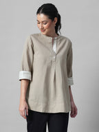 Women's Khaki Linen Cotton Regular Fit Blouse
