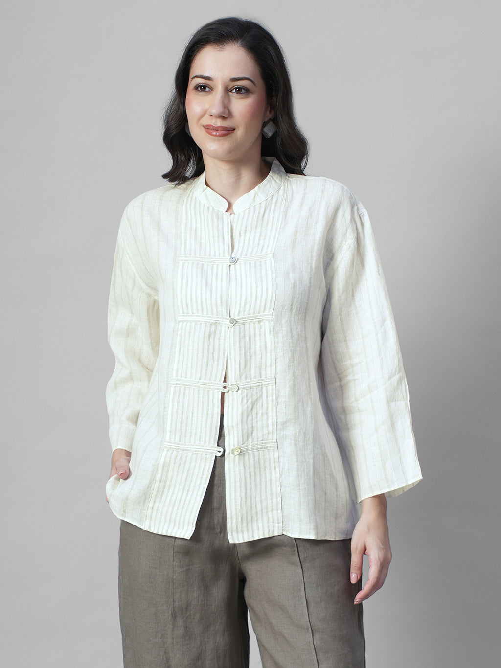 Women's Offwhite 100% Linen Boxy Fit Blouse