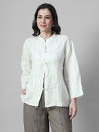 Women's Offwhite 100% Linen Boxy Fit Blouse