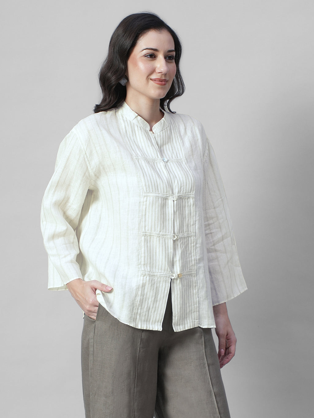 Women's Offwhite 100% Linen Boxy Fit Blouse