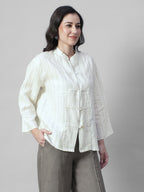 Women's Offwhite 100% Linen Boxy Fit Blouse