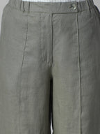 Women's Olive 100% Linen Regular Fit Pant