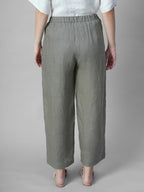 Women's Olive 100% Linen Regular Fit Pant