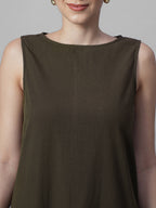 Women's Brown 100% Cotton Regular Fit Dress