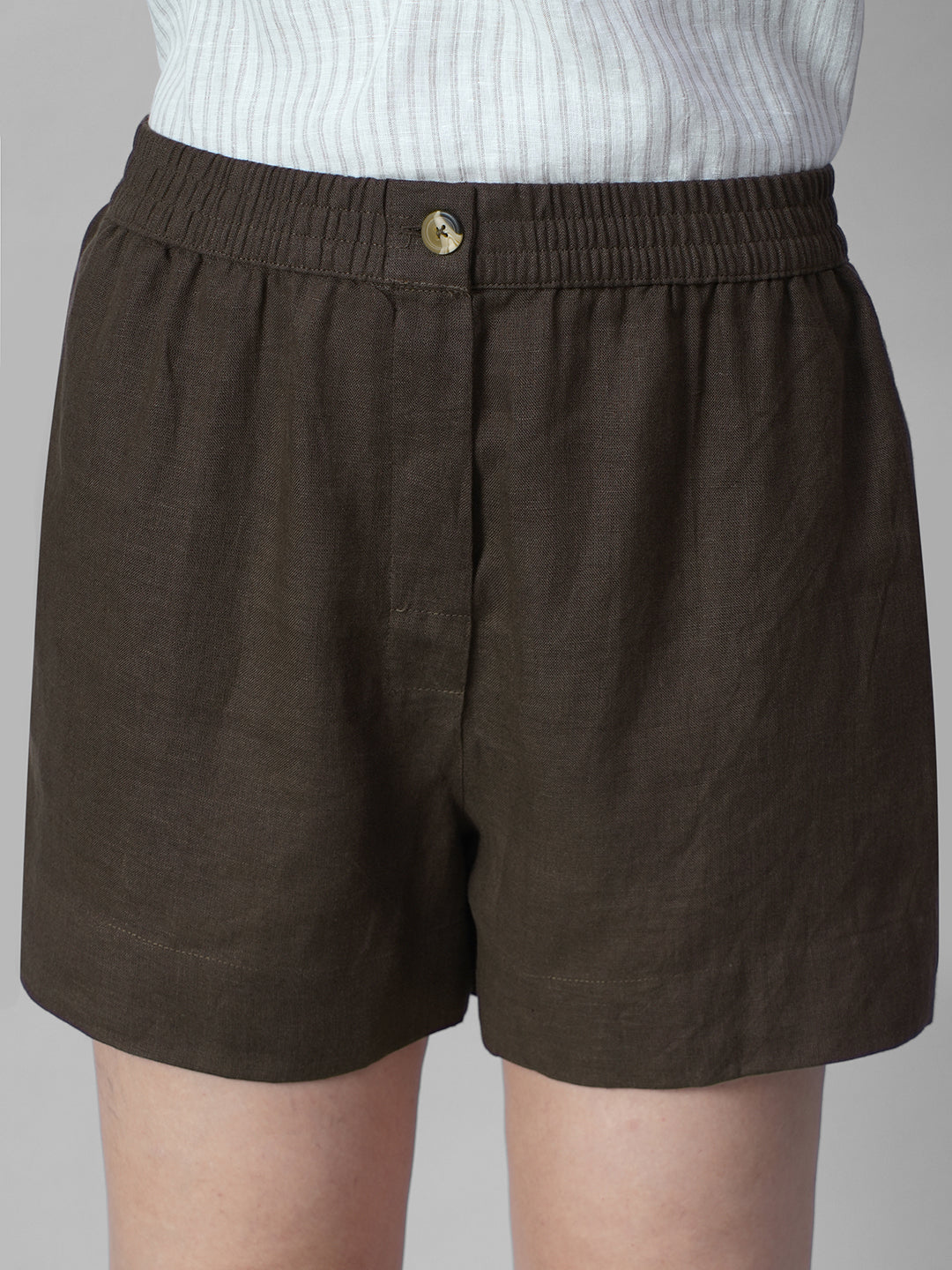 Women's Coffee 100% Linen Regular Fit Shorts