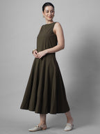 Women's Brown 100% Cotton Regular Fit Dress