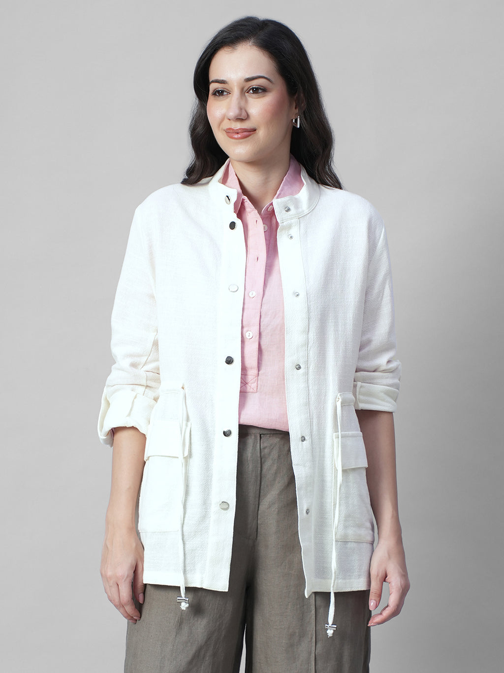 Women's Offwhite 100% Cotton Regular Fit Jacket