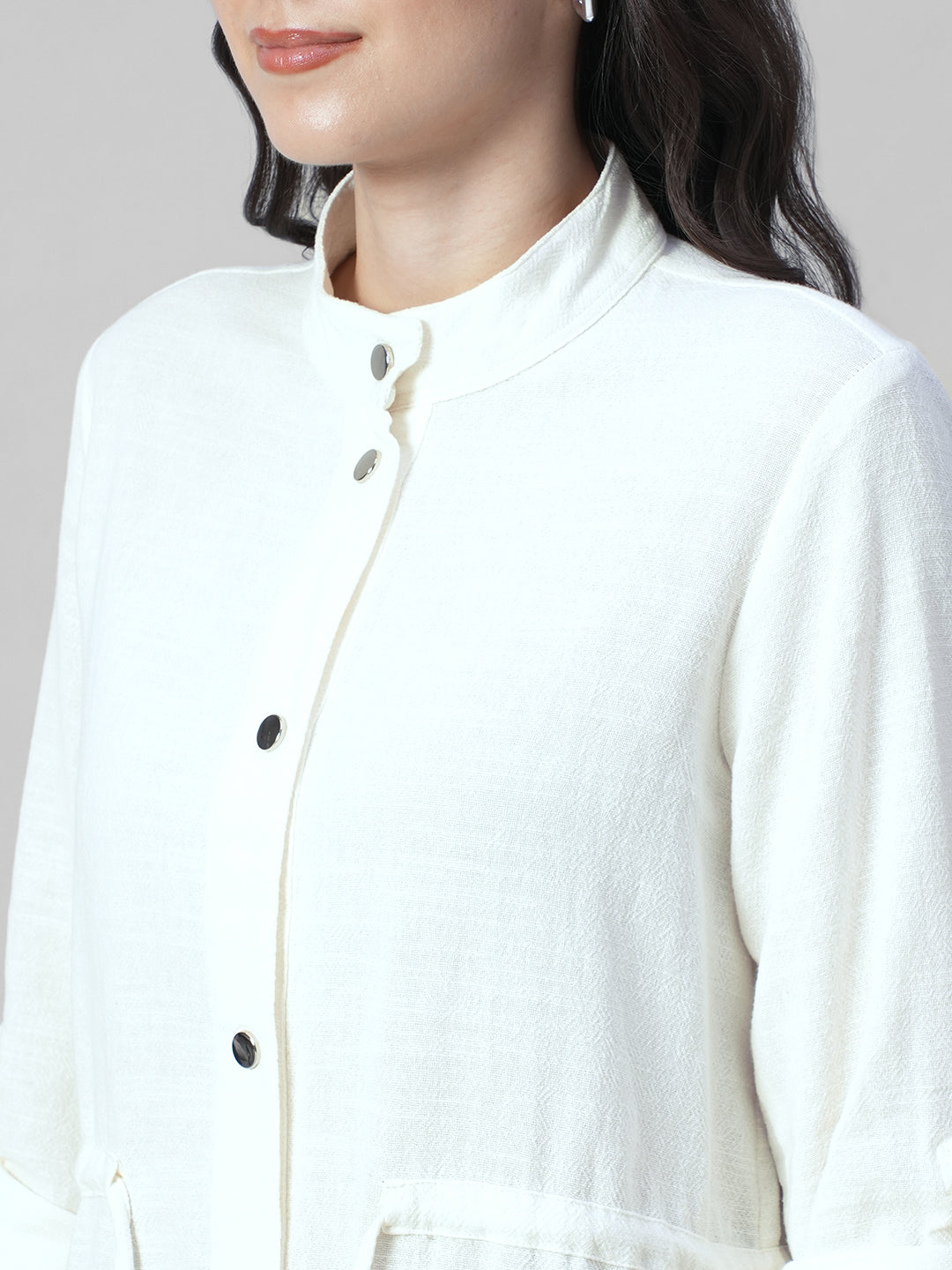 Women's Offwhite 100% Cotton Regular Fit Jacket