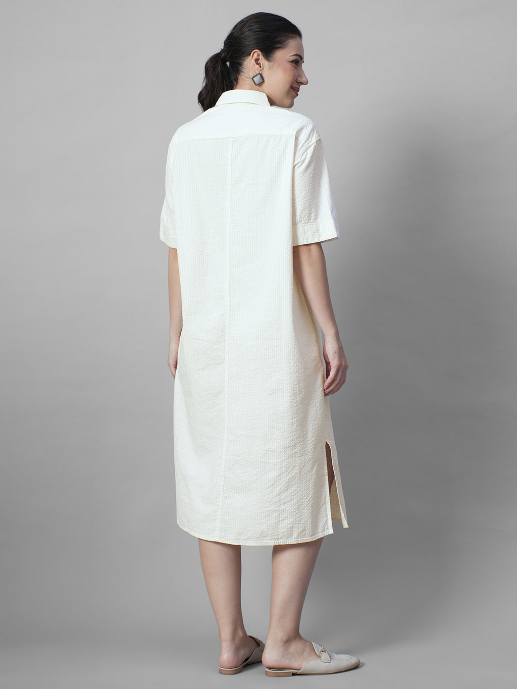 Women's Offwhite 100% Cotton Regular Fit Dress